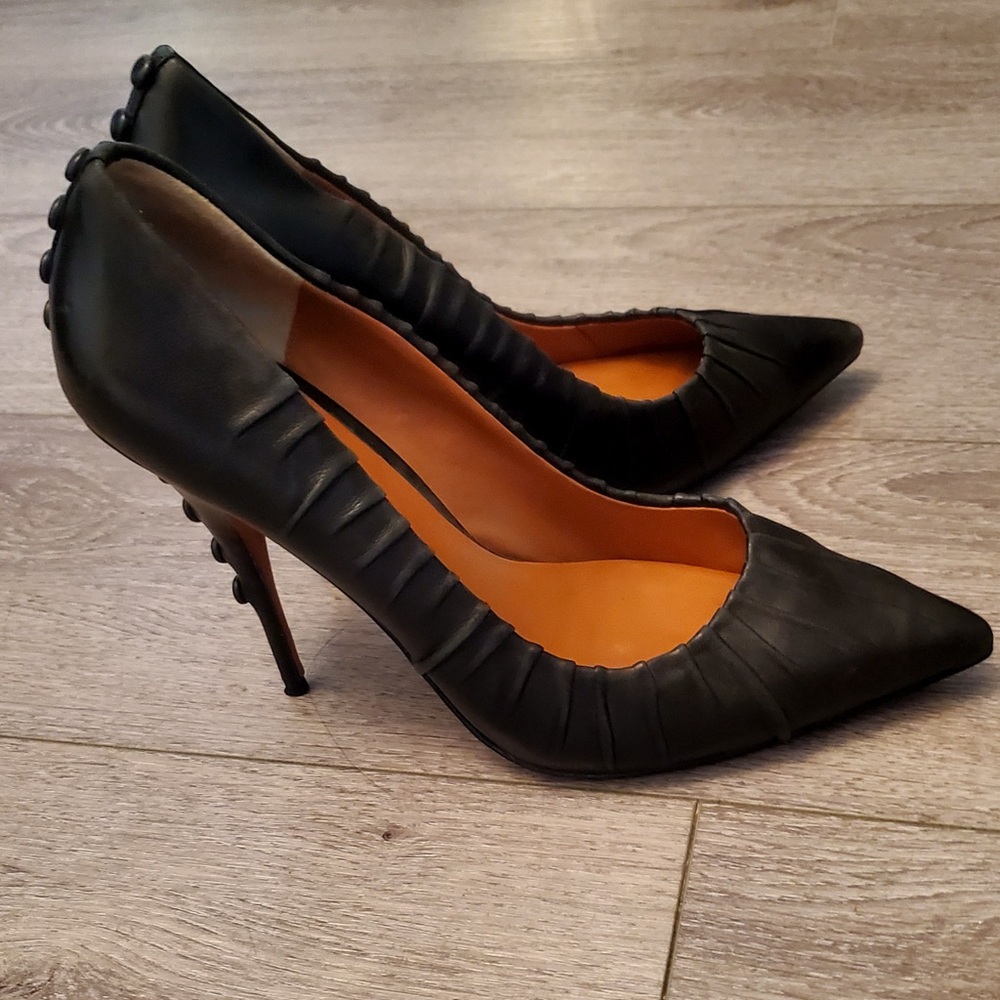 Elizabeth and James pintuck and covered buttons sexy pumps